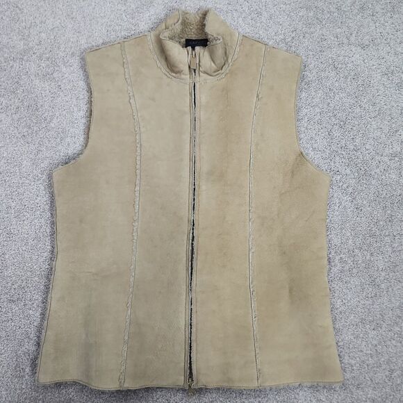 Express Vintage Leather Sherpa Lined Tan Vest - Picture 2 of 16
